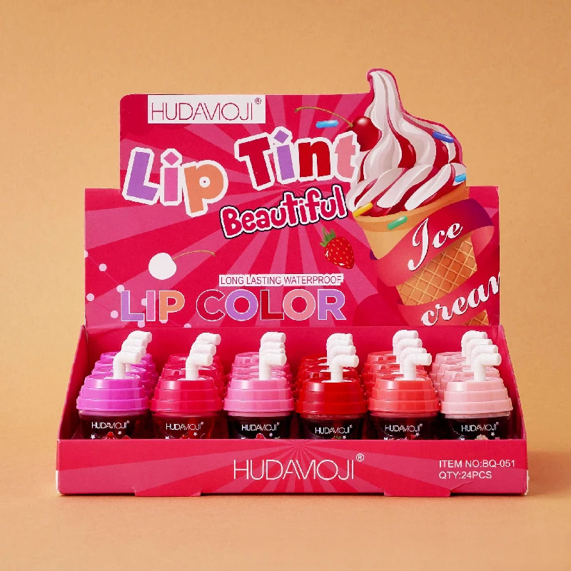 24 Pcs/Box 6 Color New Cartoon Dessert Milk Tea Lip Gloss Pearl Glitter Lip Glaze Cute Girls Lip Tint Makeup