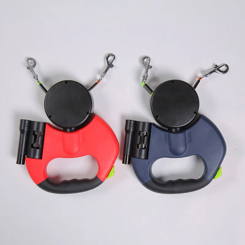 Pet Leash Automatic Retraction Dog Tow Rope Adjustable Double-ended Rope One-two Towing Belt  With Night Light And Garbage Bag