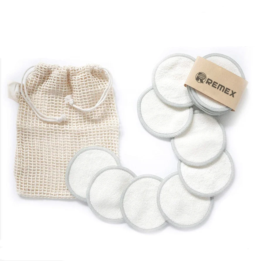 Ready to Ship Eco Friendly Reusable Bamboo Terry Makeup Remover Pads Washable Organic Cotton Face Rounds Facial Cleansing Wipes