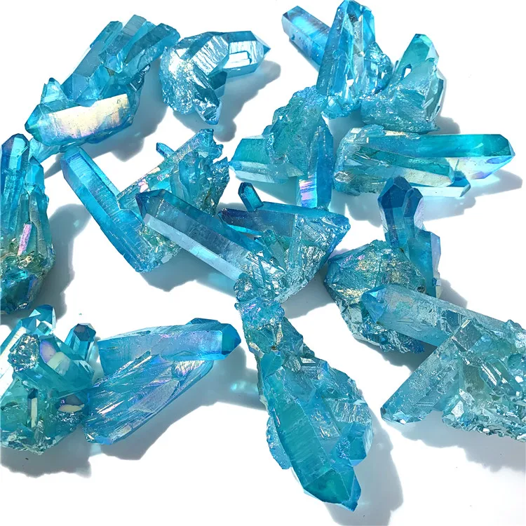 Amazing small size electroplated blue quartz cluster reiki healing crystals craft for sale