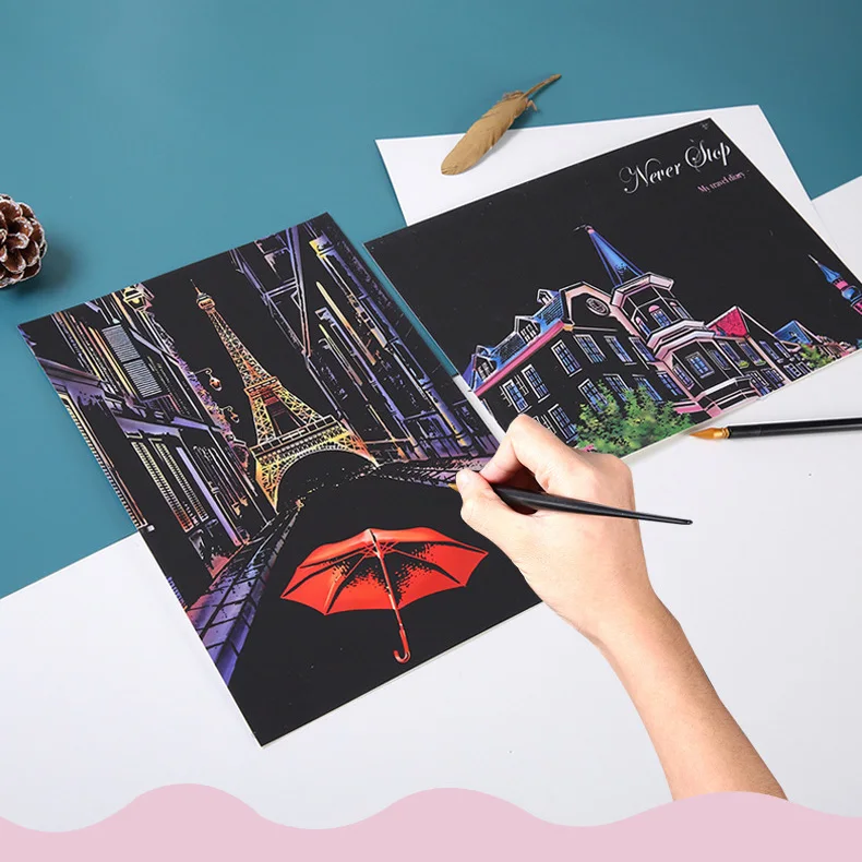4PCS Set Art Magic Art Paper Scratch Painting Sketch Postcard Rainbow Scratch Paper for Kids Adults
