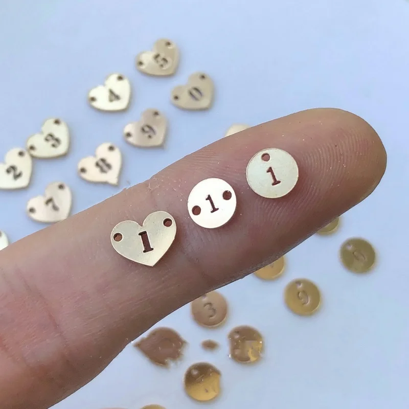 14K Gold Filled Hollowed 0-9 Arabic Numerals Disc Initial Heart Shaped 26 A-Z Alphabet Letters Tail Tags For DIY Jewelry Making