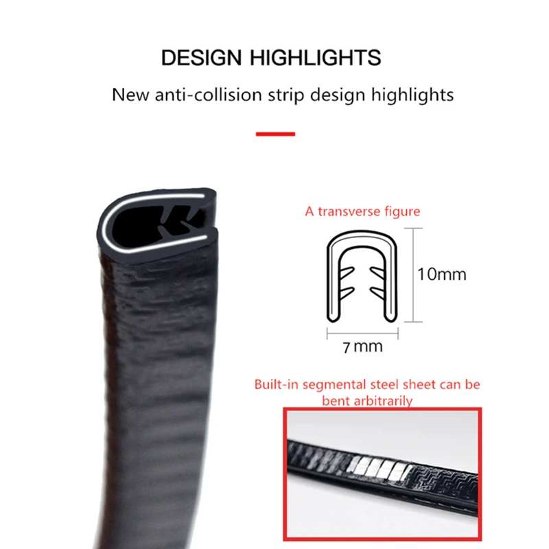 Universal 5m Car Door Anti Collision Strip With Steel Disc Bumper Trim Edge Scratch Protector Strip Sealing Guard Decora Styling
