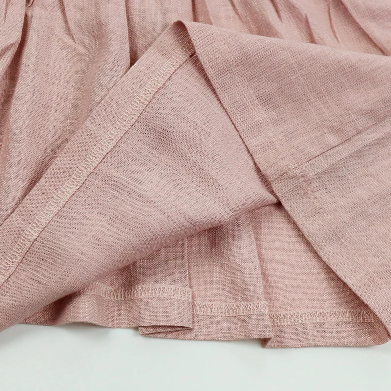 Wholesale Boutique Babi Girl Summer Linen Party Dress Plain Color Designs Ruffle Pink Dresses
