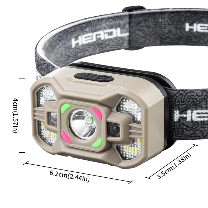 Waterproof Inducible Outdoor Headlight Headband  Adjustable 60° Powered Emergency Bright Flashlight Headlight Built in Battery