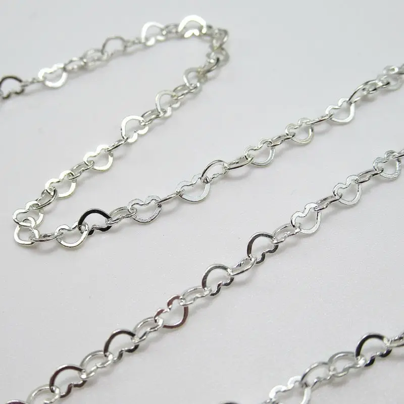 GP S925 silver Heart Chains Bulk for permanent Jewelry chains Making Bracelet Genuine 925 silver Chain wholesale