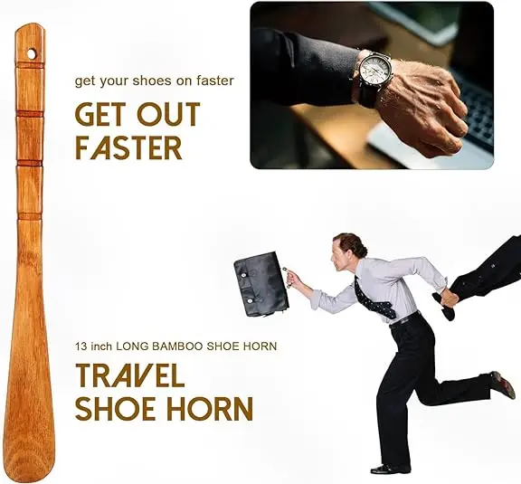 Wholesale Durable Premium Beech Walunt Lazy Shoe Helper Wooden Long Handled Shoehorns 24in for Seinors Men Boot