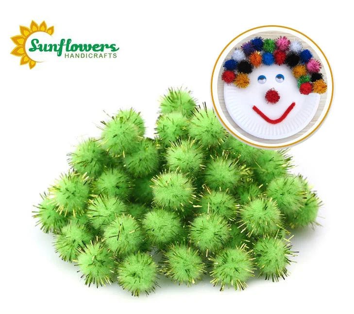 Early Education Toys Tinsel Polypropylene Pompoms Green Assorted Pompom