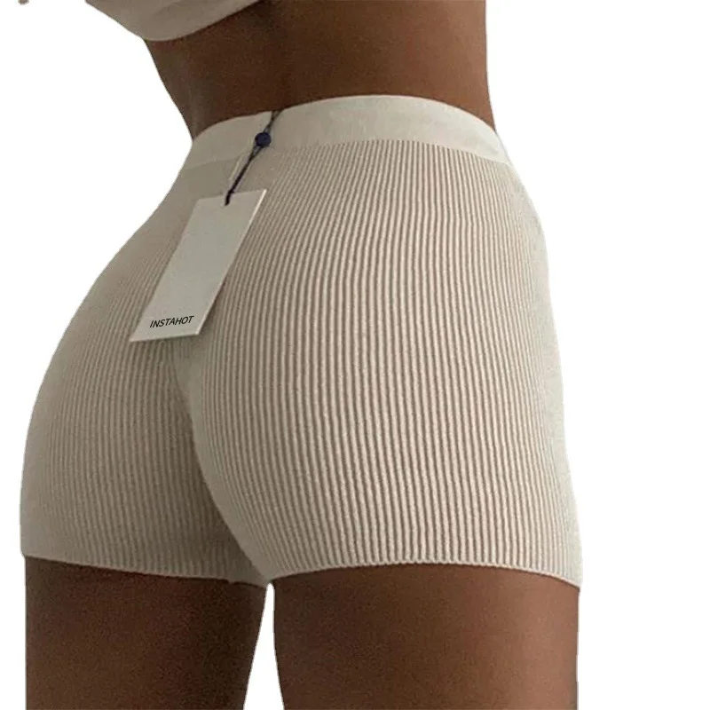 Fashion Rib Knitted Stretch Skiny Shorts 2020 Summer Women Short High Waist Sports Fitness Pants Sexy Streetwear B203