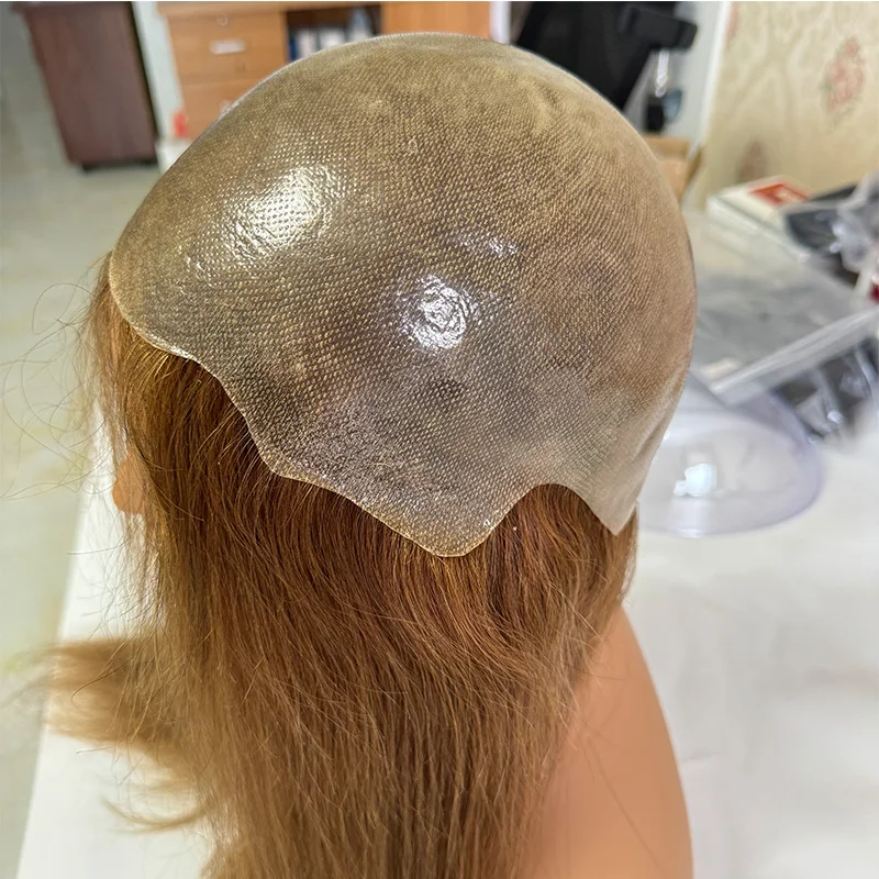 High Quality hair replacement Full hand tied #8 Glueless Human Hair full hand made Silicone Medical Wig For Alopecia Patients