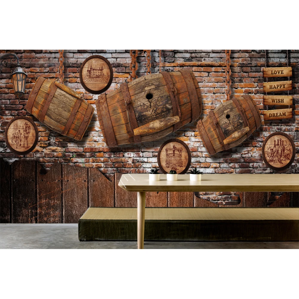 Custom Photo Wallpaper For Walls 3d Retro Nostalgic Red Wine Wood Barrel Bar KTV Peel And Sticker Wallpaper