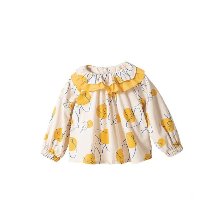 Breathable Printed Floral Doll Collar Kids Long Sleeve Shirt T-Shirt For Girls