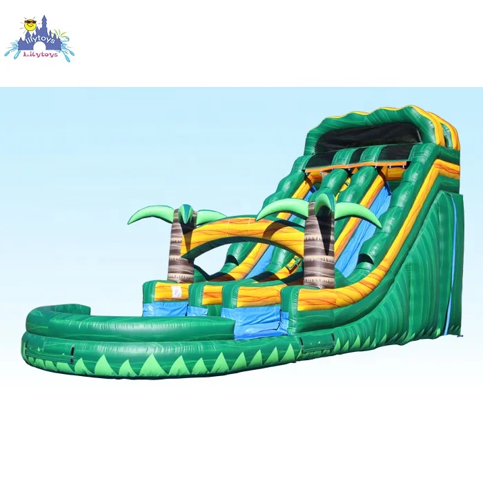 Palm tree commercial kids curve water slide pool adult size water slide backyard inflatable bounce house combo slide with pool