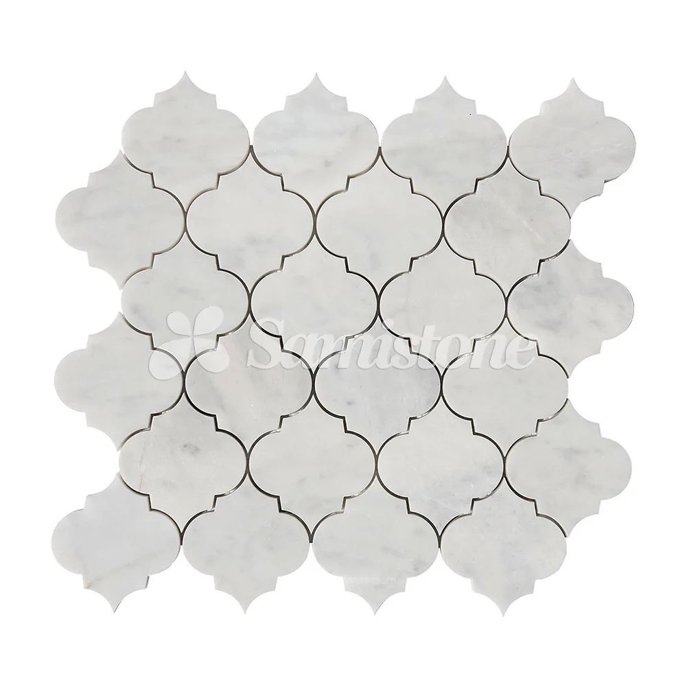 Samistone Bianco Carrara Lantern Shape Arabesque White Marble Mosaic Tile for Backsplash