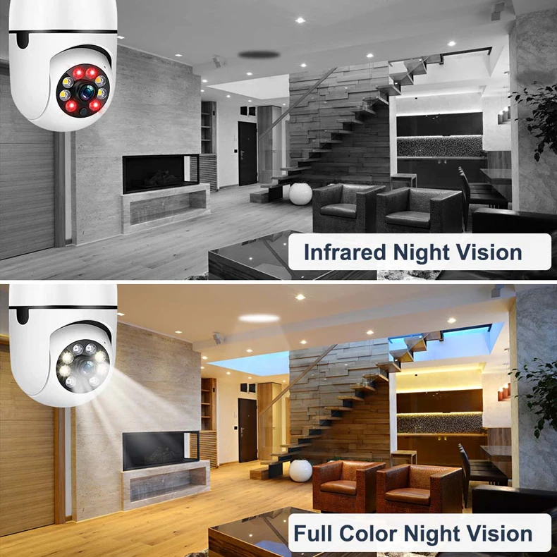 H265 3MP 1296P HD dual light Night Vision Full Color Indoor Security Monitor  Surveillance  network e27 wifi ip Bulb lamp Camera