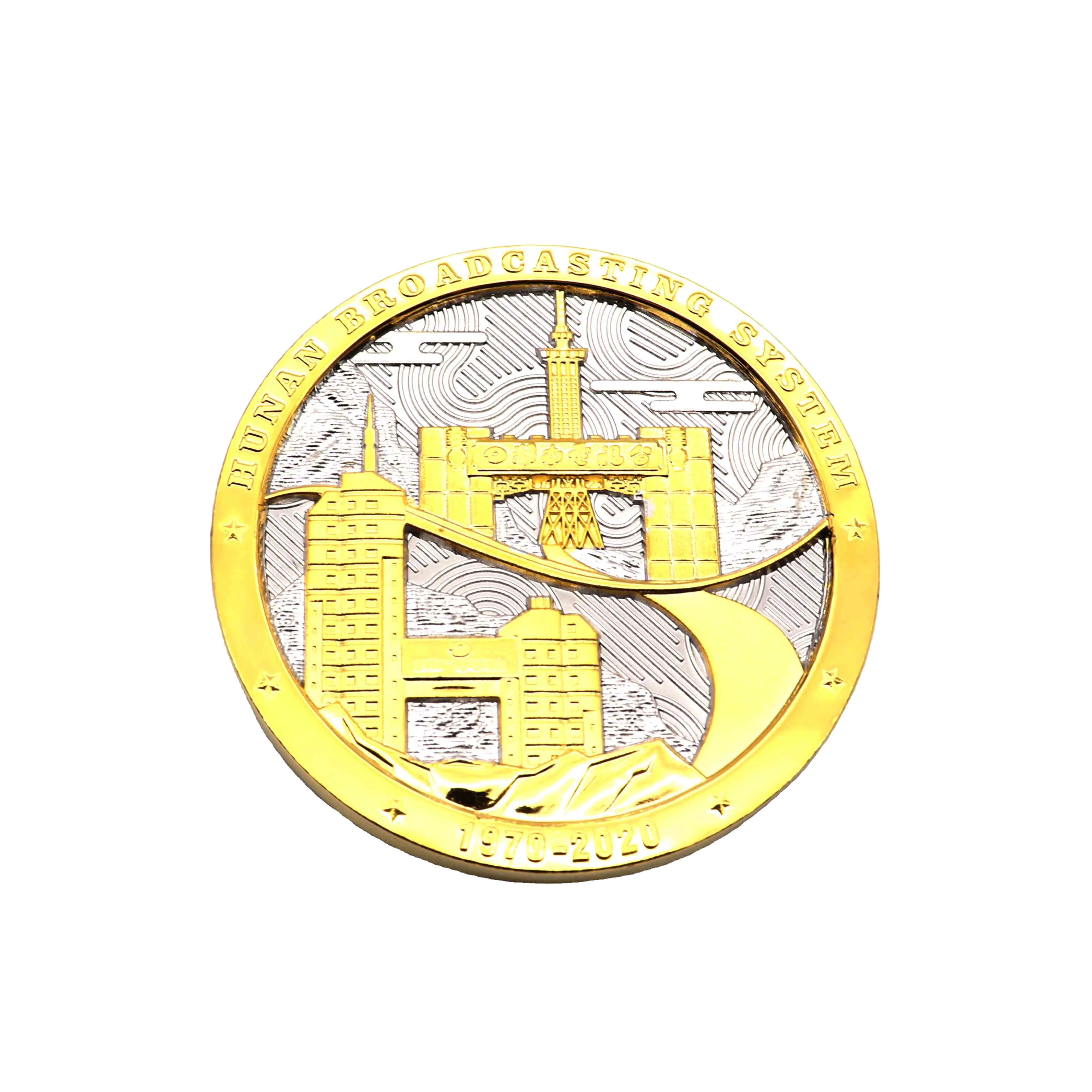
Factory Made Custom Design Double Sided Embossed Logo Souvenir Commemorative Metal Plated Gold Coin 