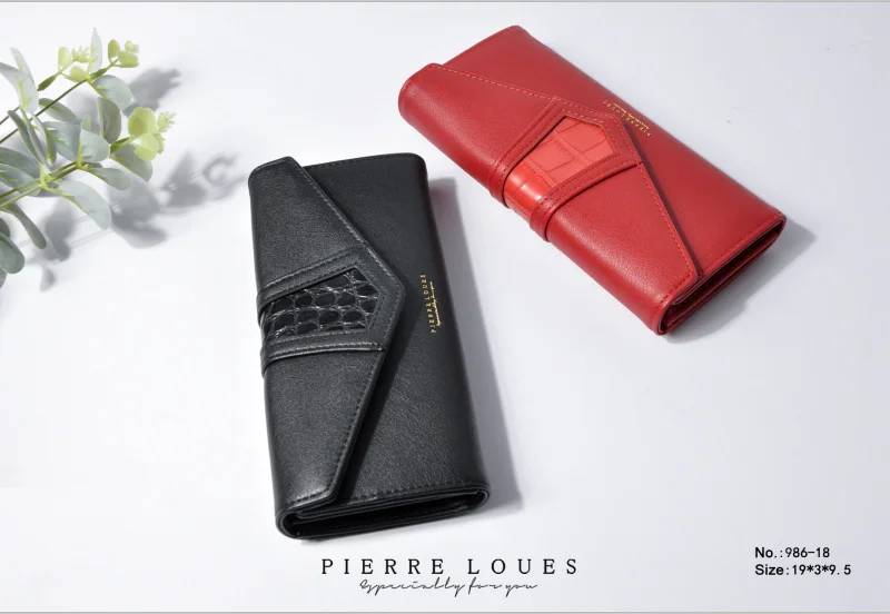 
Pierre Loues Long Women Wallet Crocodile Print Leather With Plain Material Money Card Purse 