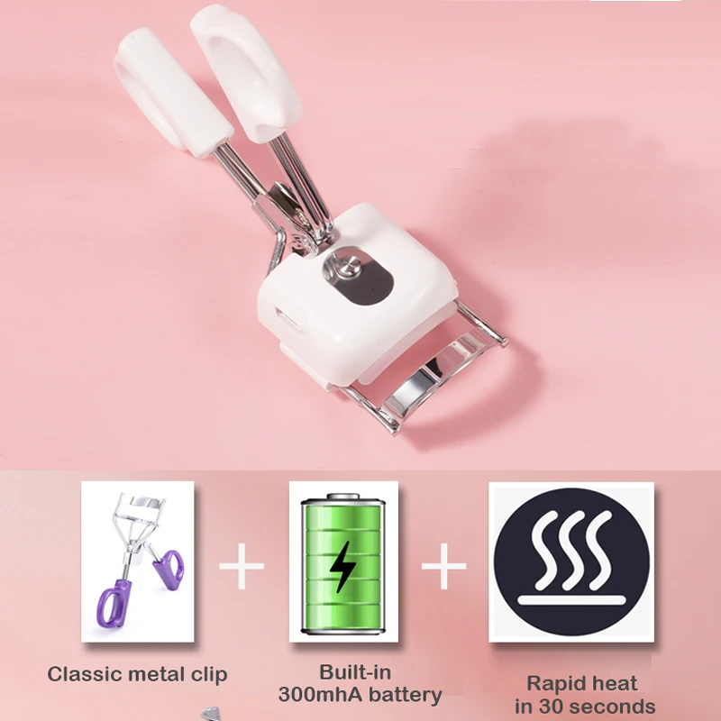 Private Label Mini Portable Heated Eyelash Curler USB Rechargeable Intelligent Heating Electric Make-Up Tool Clip Made Plastic