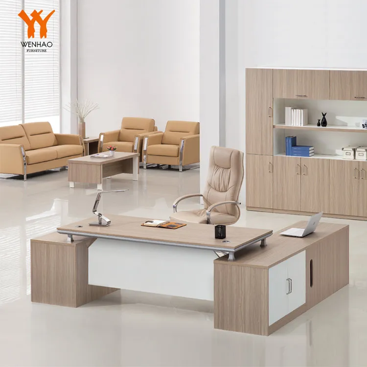 Wenhao modern luxury l shaped ceo manager executive desk wooden office table for office furniture