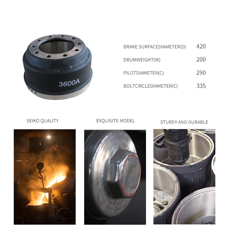 High Quality 3600A 3600AX Tambor del freno Rear Axle Break Drum Heavy Duty Truck Semi Trailer Brake Drums for Volvo
