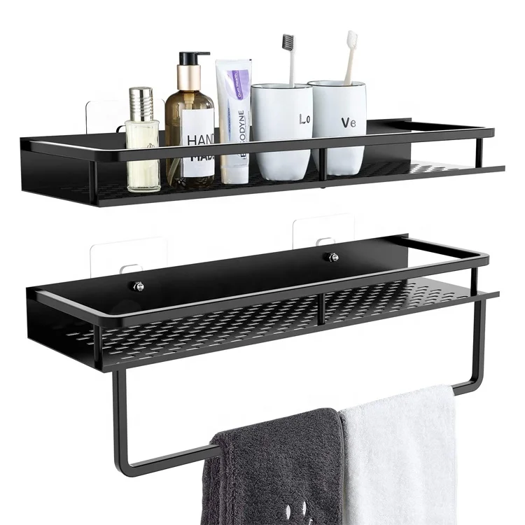 Shower Caddy 15 inches Aluminum Wide Space Shower Shelf with Adhesive Wall Mounted Storage Organizer with Towel Bar Racks Strong