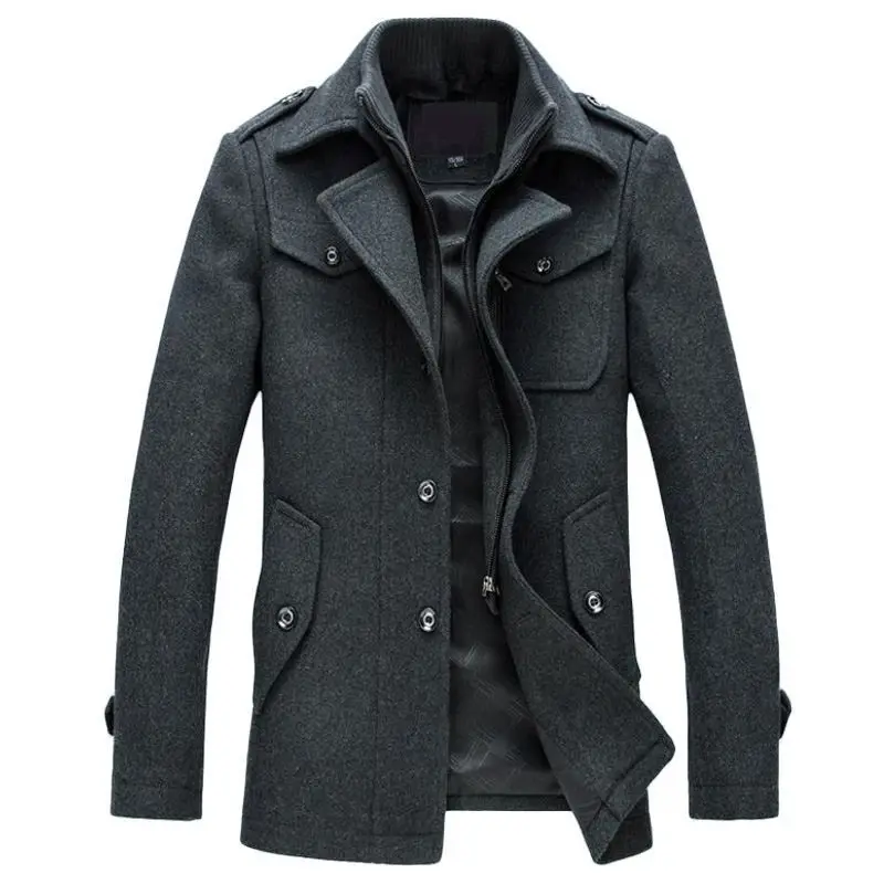 
New Winter Wool Coat Slim Fit Jackets Fashion Outerwear Warm Man Casual Jacket Overcoat Pea Coat Plus Size 