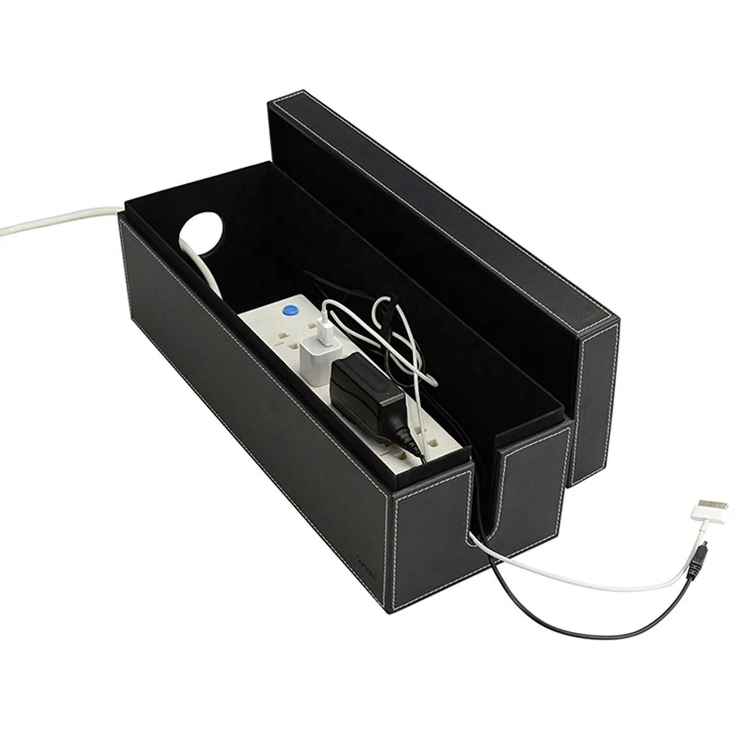 Faux Leather Cord Cubby Cord/Cable Organizer Box Under Desk Cable Management Box