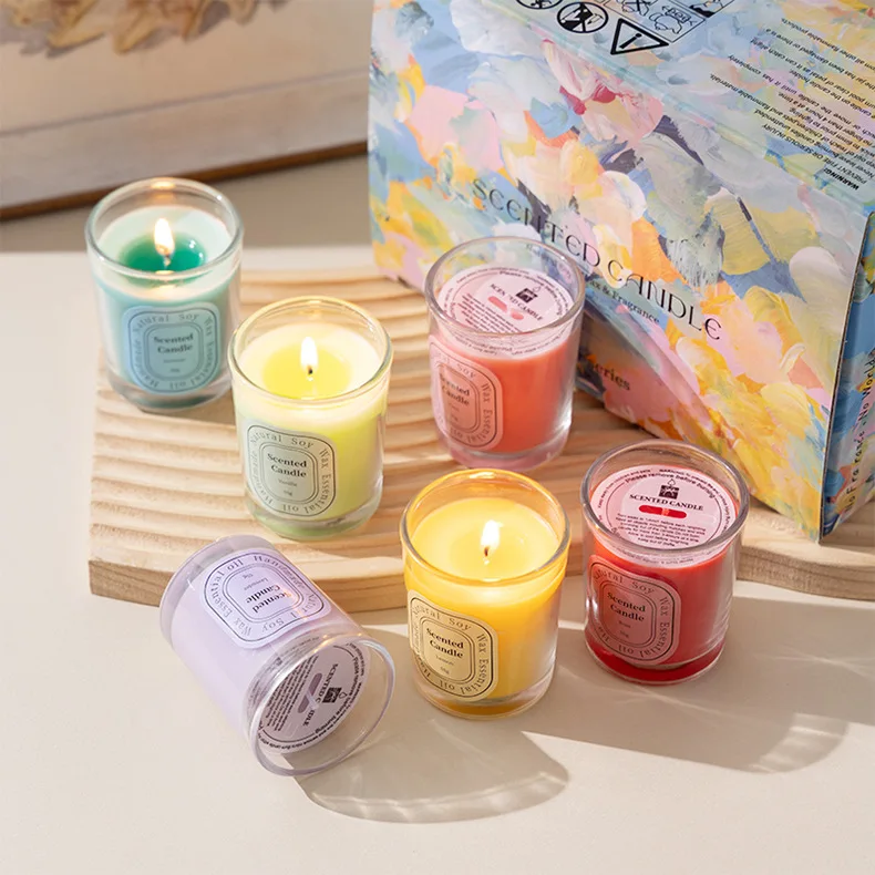 WELLNESS Wholesale Custom Luxury Cute Colours Mini Clear Glass Jar Soy Wax Scenteds Home fragrance Essential Oils Aroma Candle