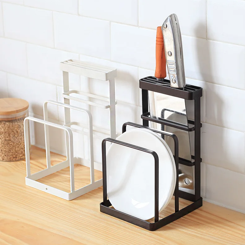 Cheap Price Kitchen cutting board rack vertical knife holder pan and pot lid organizer rack holder knives rack