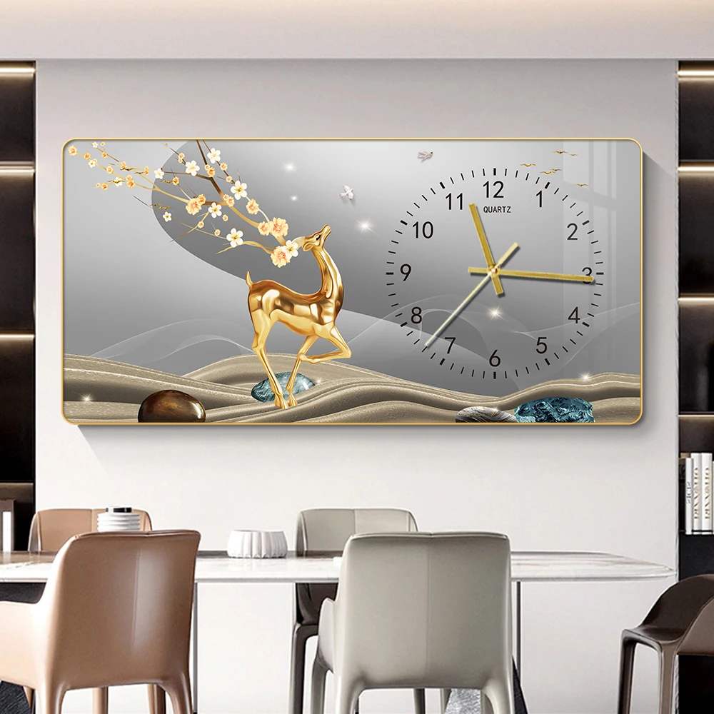 Luxury crystal porcelain painting calendar wall clock living room dining room bedroom creative decorative painting wall clock