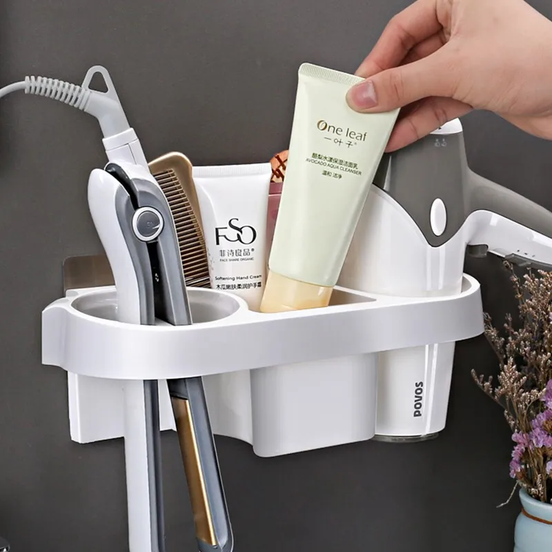 Multi-function Bathroom Hair Dryer Holder Durable Plastic Wall Mounted Storage Hair Care Tools Holder for Blow Dryer
