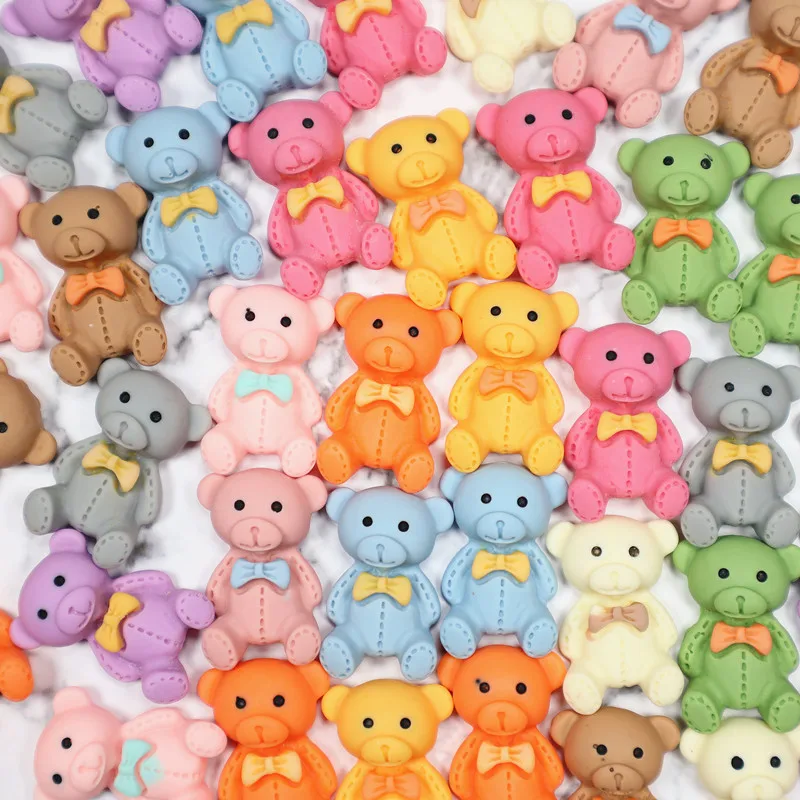 New Mini Flat Back 3d Resin Cute Cream Colorful Bear Doll Decor Craft Children Kids Phone Case Keychain Hairpin Charm Jelly DIY