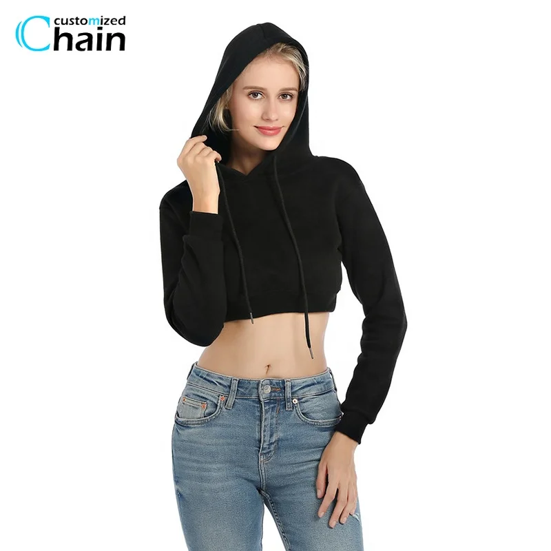 
High Quality Custom Logo Cotton Long Sleeve hooded Crop Top Women Hoodie For Gym streetwear customized logo 