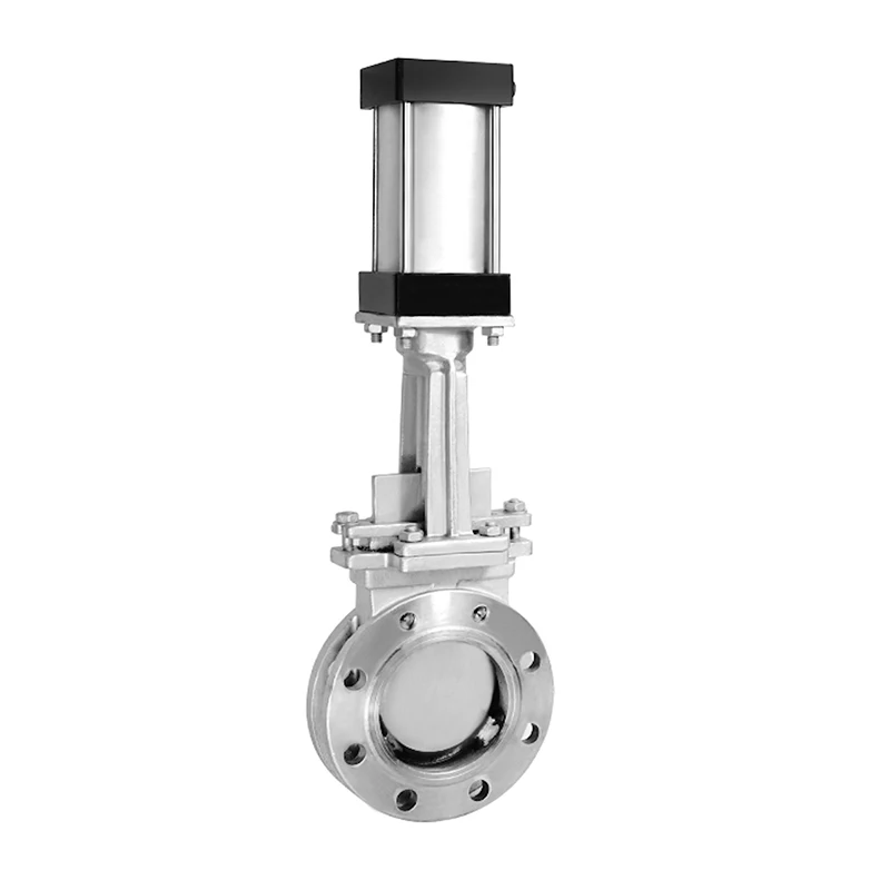 4Inch 304 Stainless Steel Air Control Double Flange Ceramic Knife Gate Valve Pneumatic Slurry Knife Gate Valve