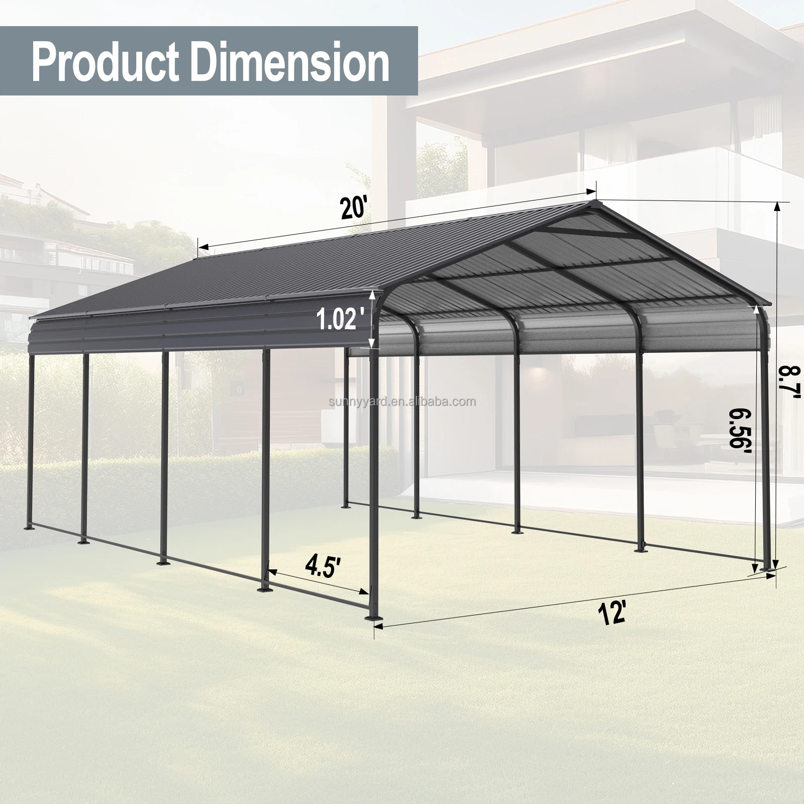 Metal Carport 12x20 FT Heavy Duty Car Tent Outdoor Storage Shed for Car, Boats and Truck, Gray