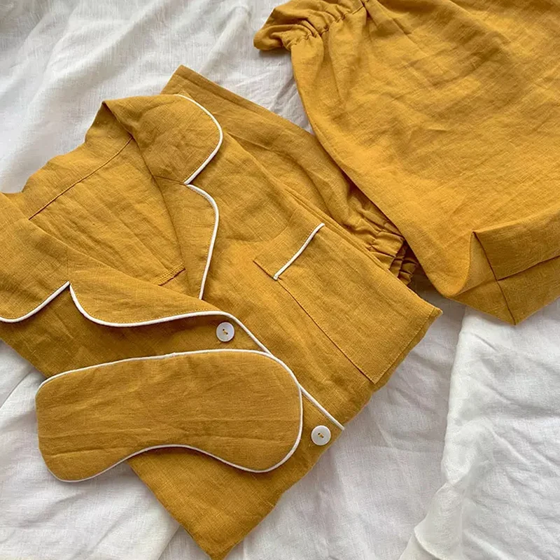 Wholesale Organic France 100% Linen classic Pajamas PJS linen loungewear linen pyjamas