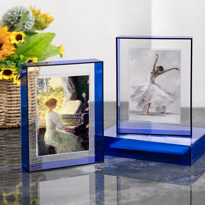 Blue display Acrylic Magnetic Floating Photo Frame double clear plastic picture home decoration picture frame