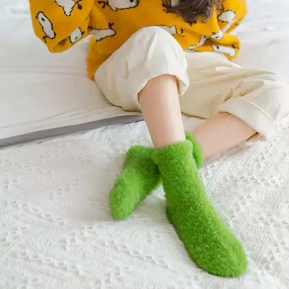 Kids Autumn Winter solid color fashion Coral fleece cartoon animal lovely floor cushion towel warm sock