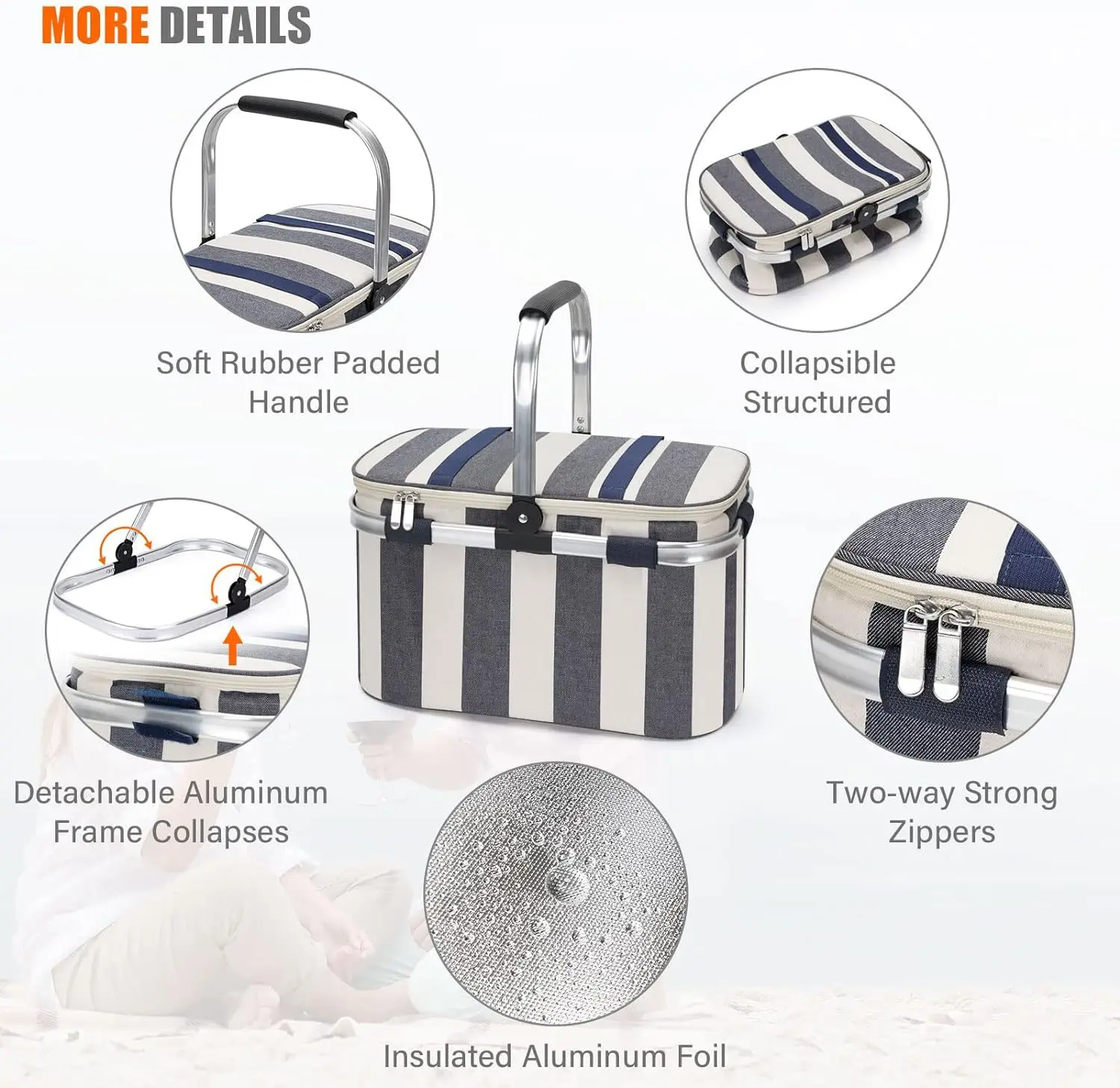 Extra Large Waterproof Aluminium Foil Large Foldable Storage Cooler Bag Insulated Picnic Basket With Handle