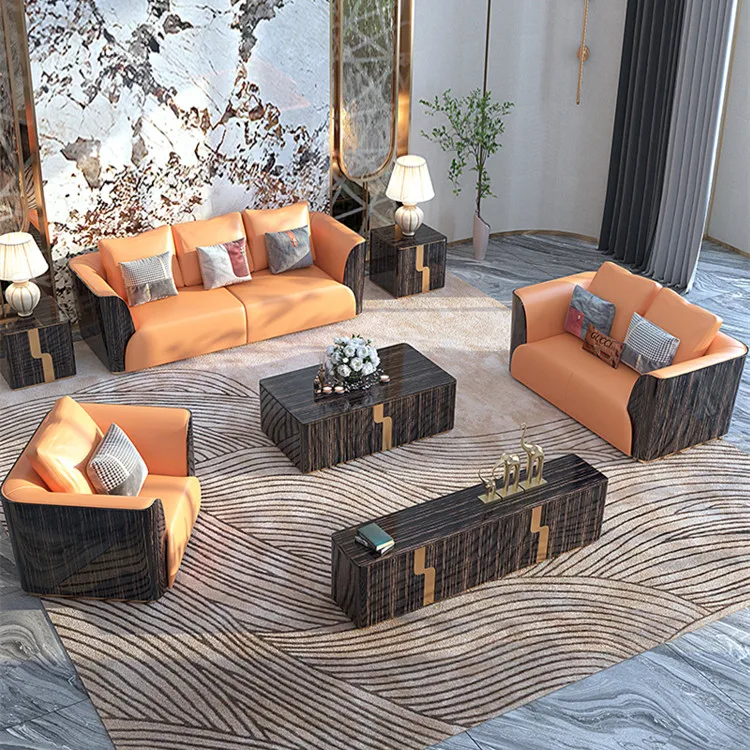 villa sofa set Wholesale elegant lounge home furniture modular full leather luxury living room simple sofa furniture set