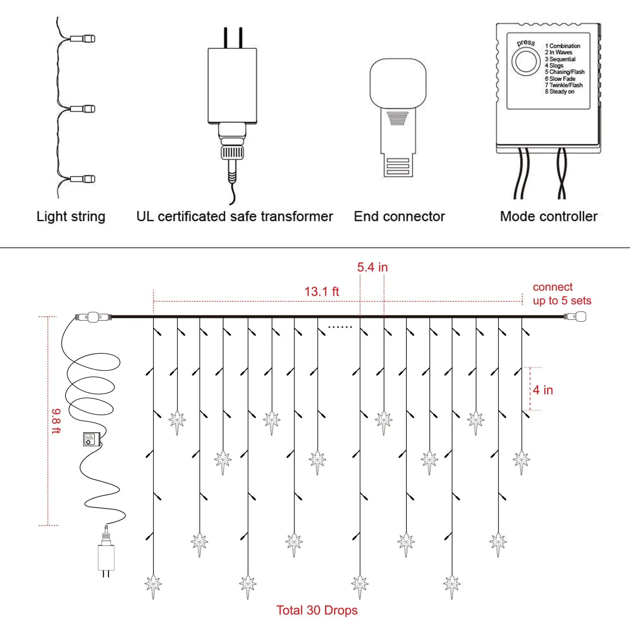 8 Modes White Wire Indoor Xmas Holiday Wedding Party Decor Curtain Lights Drops Outdoor Dripping Christmas Icicle lights