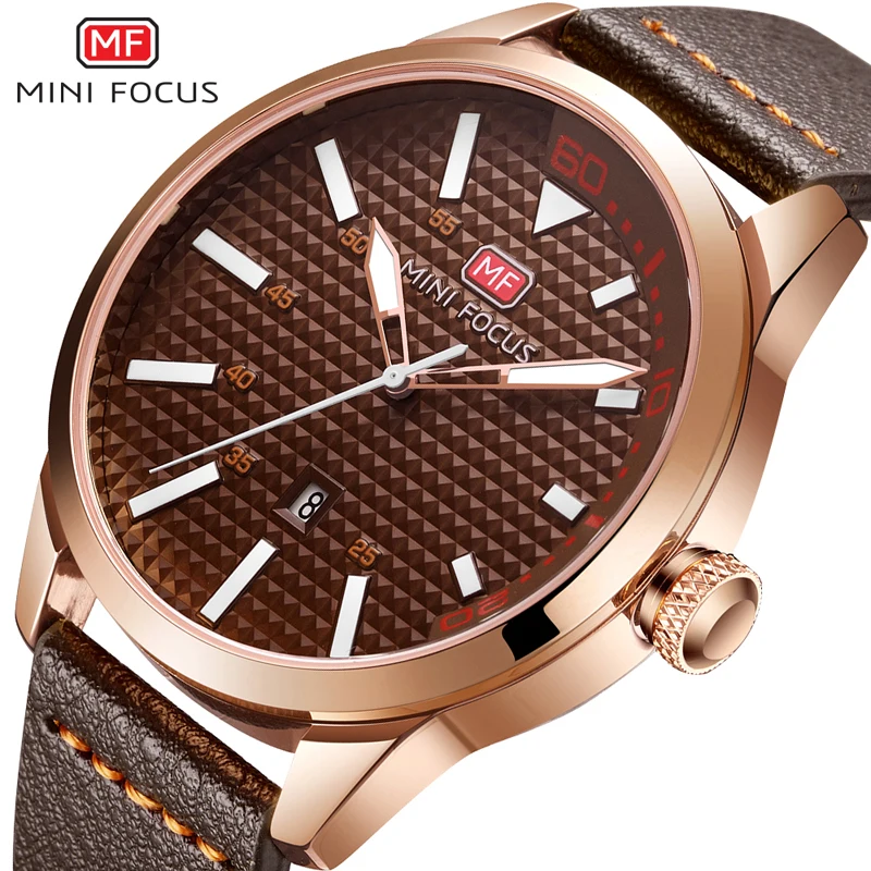 
MINIFOCUS Military Quartz Watch Men Leather Strap Multifunction Waterproof Top Luxury Analog Clock MF0021G XMAS Gift 