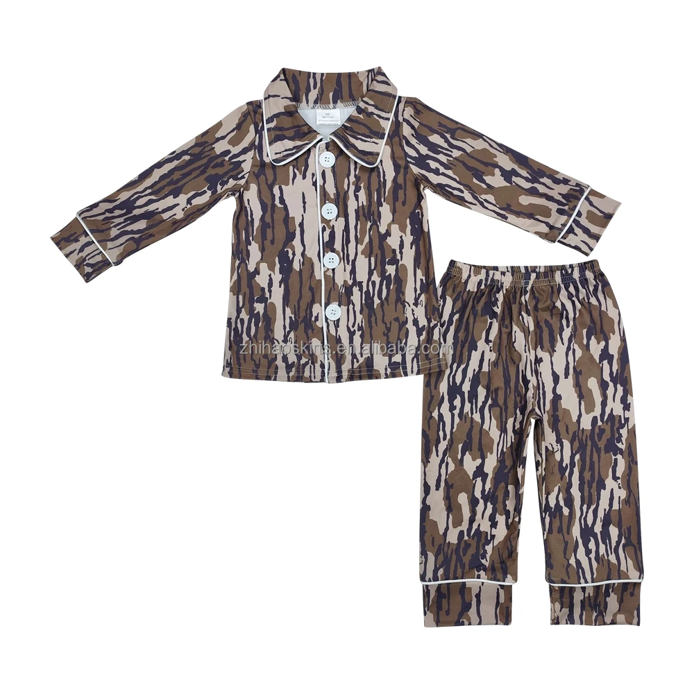 Duck Turkey Deer GONE HUNTING Print Boys Fall Bamboo Pajamas Clothes Set Wholesale RTS Toddler Boutique Kids Sleeper Clothes