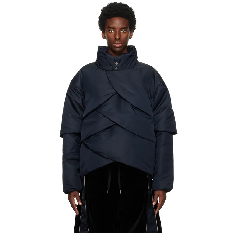 Custom OEM ODM wholesale black 90/10 down-filled nylon twill layered construction streetwear jacket