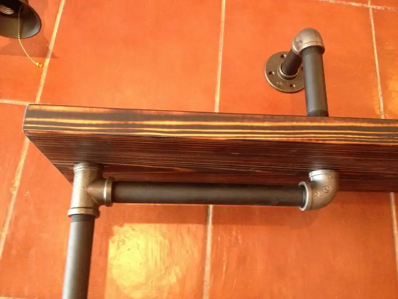 Rustic Industrial Wood and pipe wall shelf   Lamp Room Vintage Industry Iron Loft Water Pipe Shelf Wall Light Bookshelf