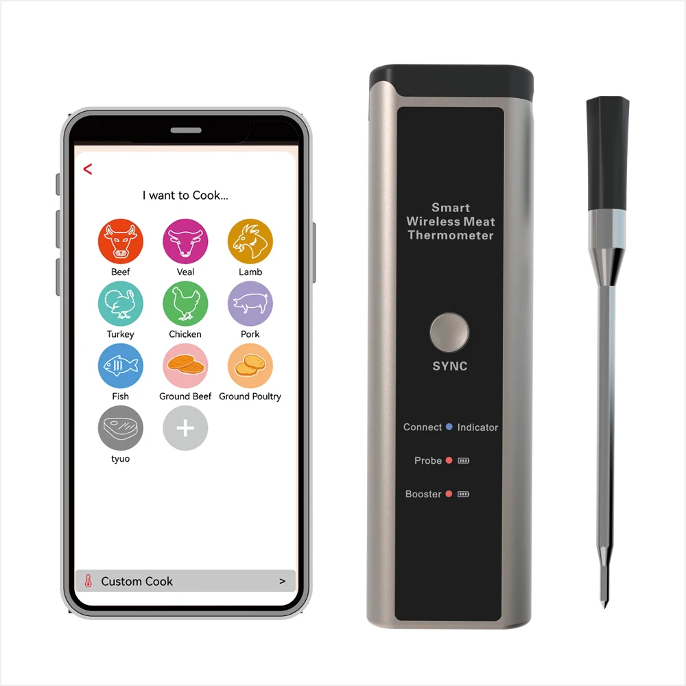 Stable Long Connection vleesthermometer bbq wireless meat thermometer with Blue tooth function
