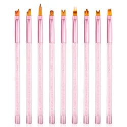 Nail Art Pink Rhinestones Decoration Handle Synthetic Hair Nail Art Brush gel Polish Drawing Painting Flowers Nail Pen