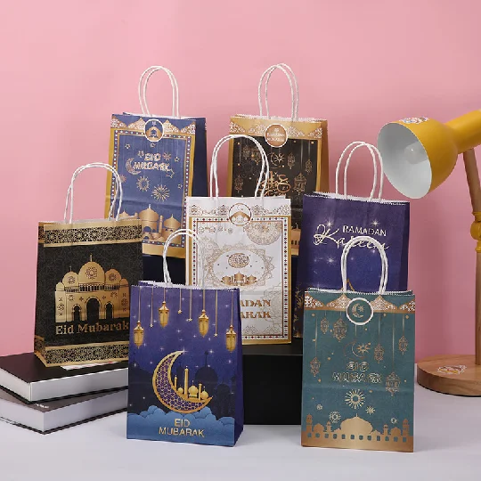 Wholesale Custom 2021 Ramadan  paper bag Islam eid mubarak ramadan gift packaging paper bag