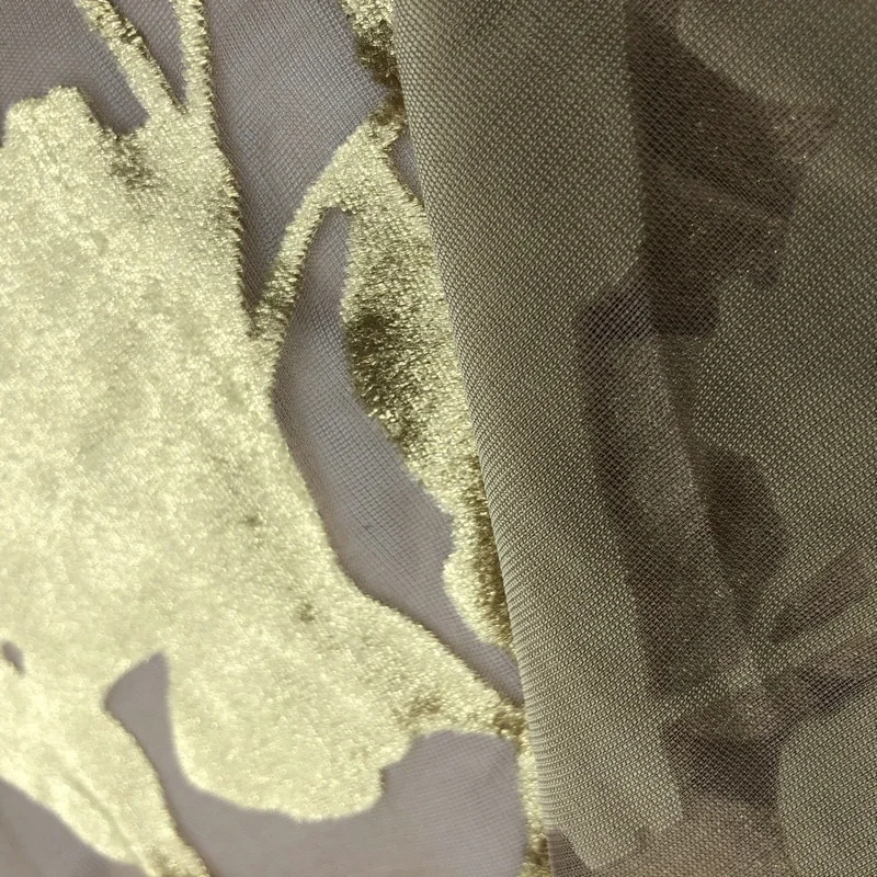 
Silk Rayon Burn out Gold Print Velvet Fabric 