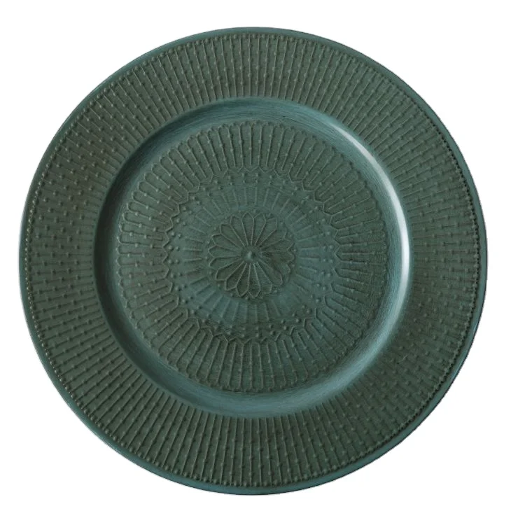 Wholesale  Deep green  ripple Charger Plate Plastic 13 inch  Wholesale price  Cheap price Hot Sale